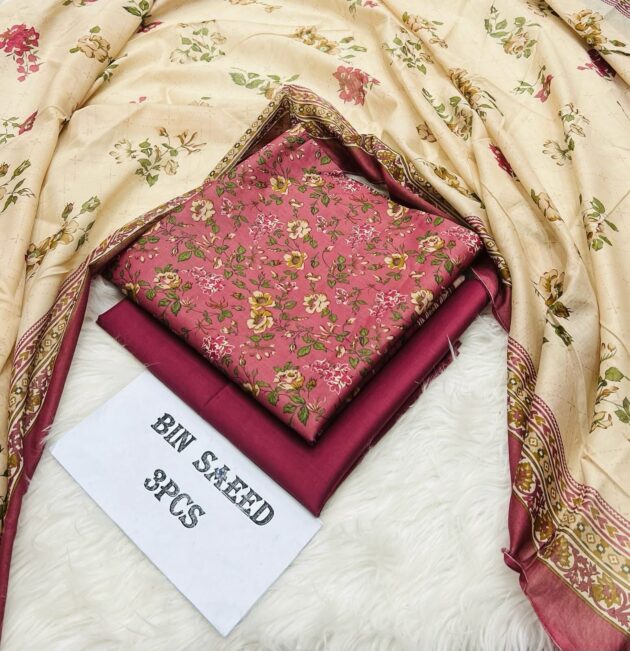 Bin Saeed Original Summer Collection Tea Pink With Beigh Original Summer Collection