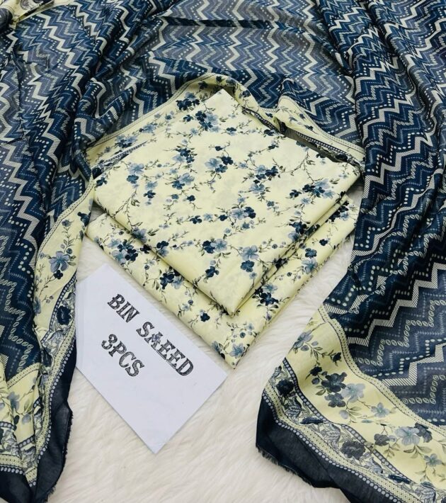 Bin Saeed Original Summer Collection Off White With Blue Original Summer Collection