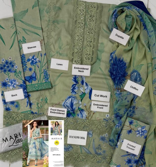 MARIA B M PRINT LAWN COLLECTION 2025 Light Green - Image 2