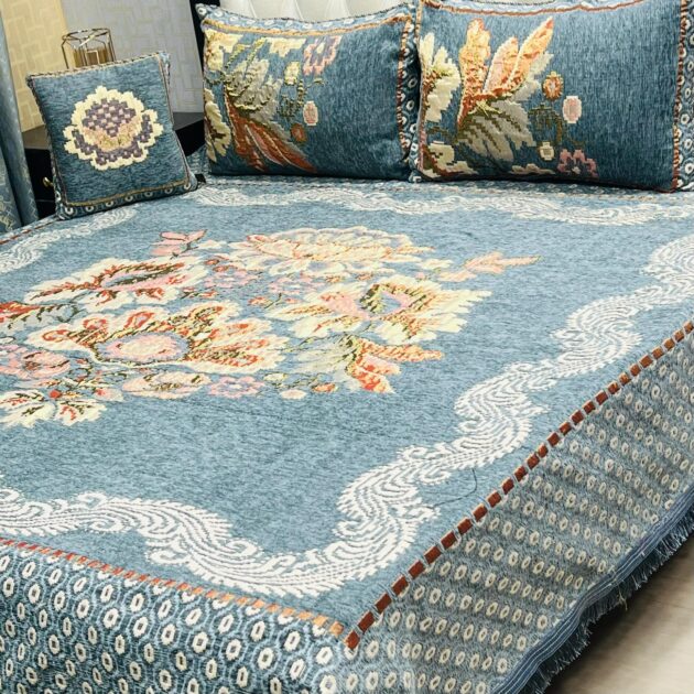 4Pc Velvet Jaquard Bedsheet Sky Color