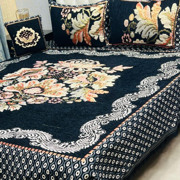 4Pc Velvet Jaquard Bedsheet Green Color style 2