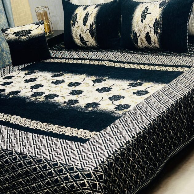 4Pc Velvet Jaquard Bedsheet Green Color Style 3