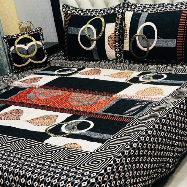 4Pc Velvet Jaquard Bedsheet Black Color Style 2