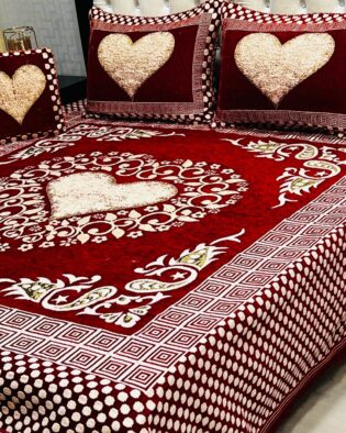 4Pc Velvet Jaquard Bedsheet Red Color Style 4