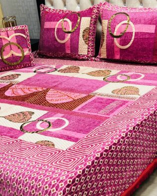 4Pc Velvet Jaquard Bedsheet Pink Color
