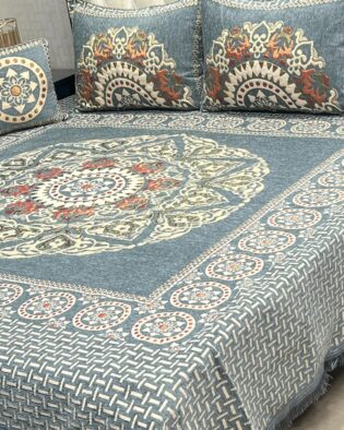 4Pc Velvet Jaquard Bedsheet Light Sky Color