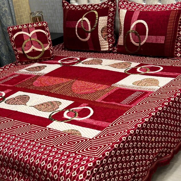 4Pc Velvet Jaquard Bedsheet Mehroon Color Style 4
