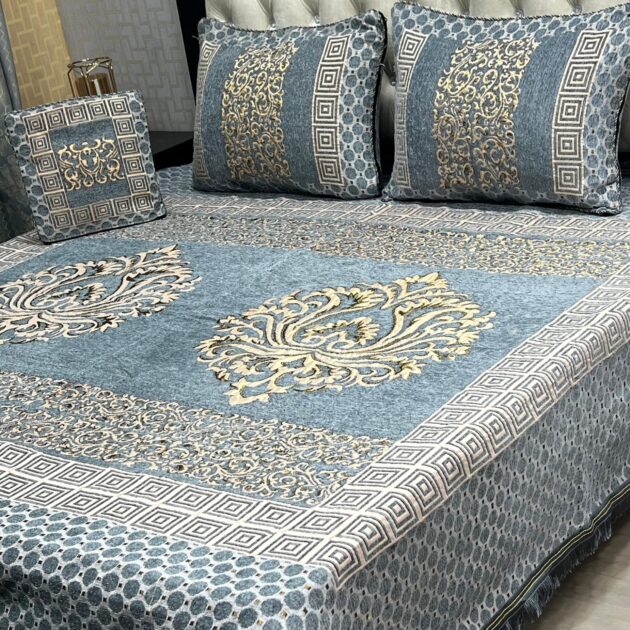 4Pc Velvet Jaquard Bedsheet Sky Color Style 3