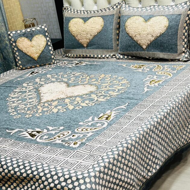 4Pc Velvet Jaquard Bedsheet Sky Color Style 4