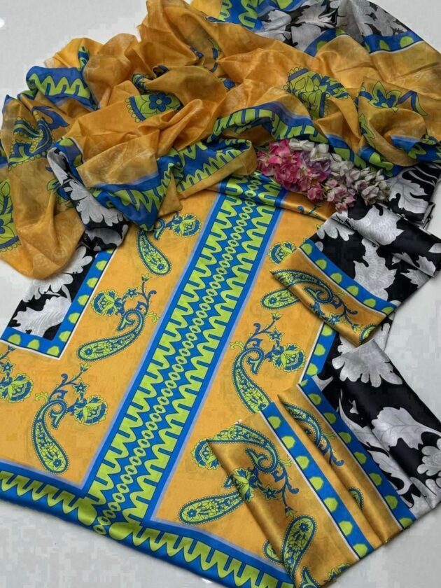 Floral Digital printed Blue & Green color - Image 2