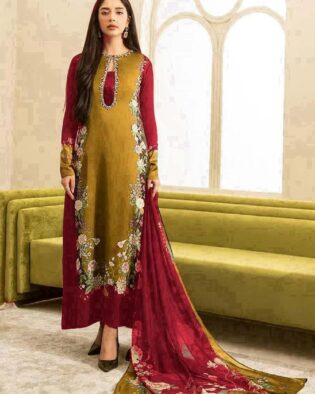 Floral Digital printed Golden & Mehroon color