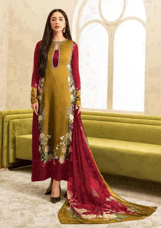 Floral Digital printed Golden & Mehroon color