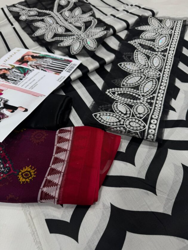 MARIA B LAWN Digital Print 3pc With Patches Black - Image 2