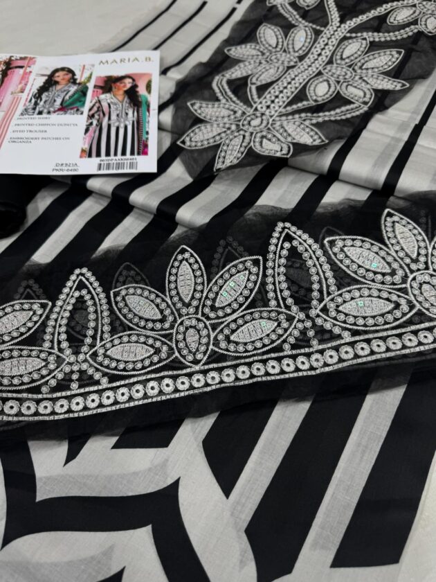 MARIA B LAWN Digital Print 3pc With Patches Black - Image 4