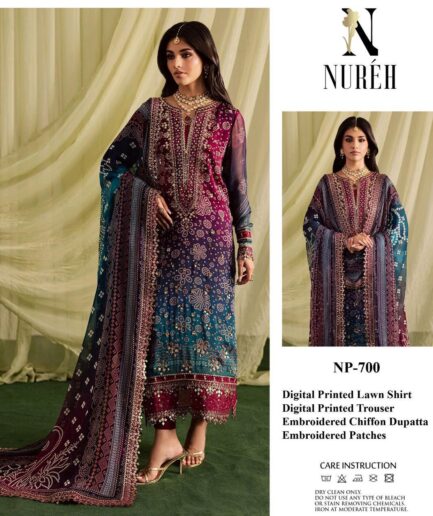 Maroon & Teal Embroidered Luxury Lawn Suit