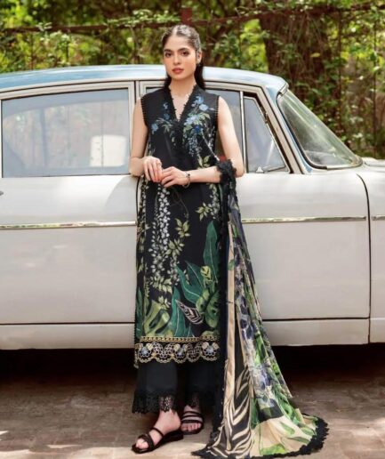 Black Tropical Embroidered Lawn Suit