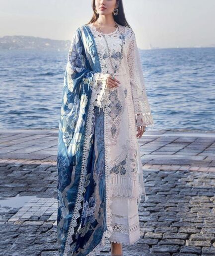 White & Blue Chikankari Lawn Suit