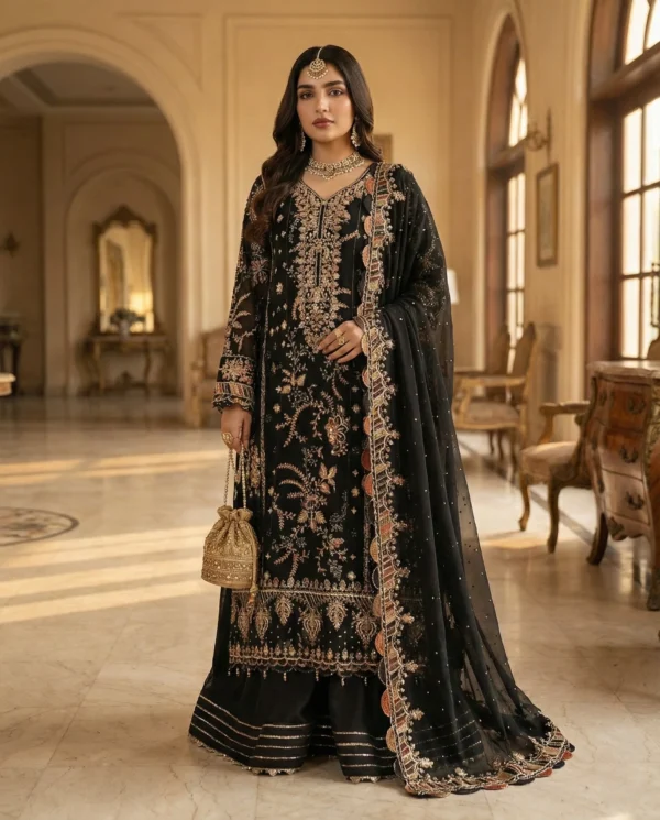Noir Majesty – Luxury Hand-Embellished Chiffon