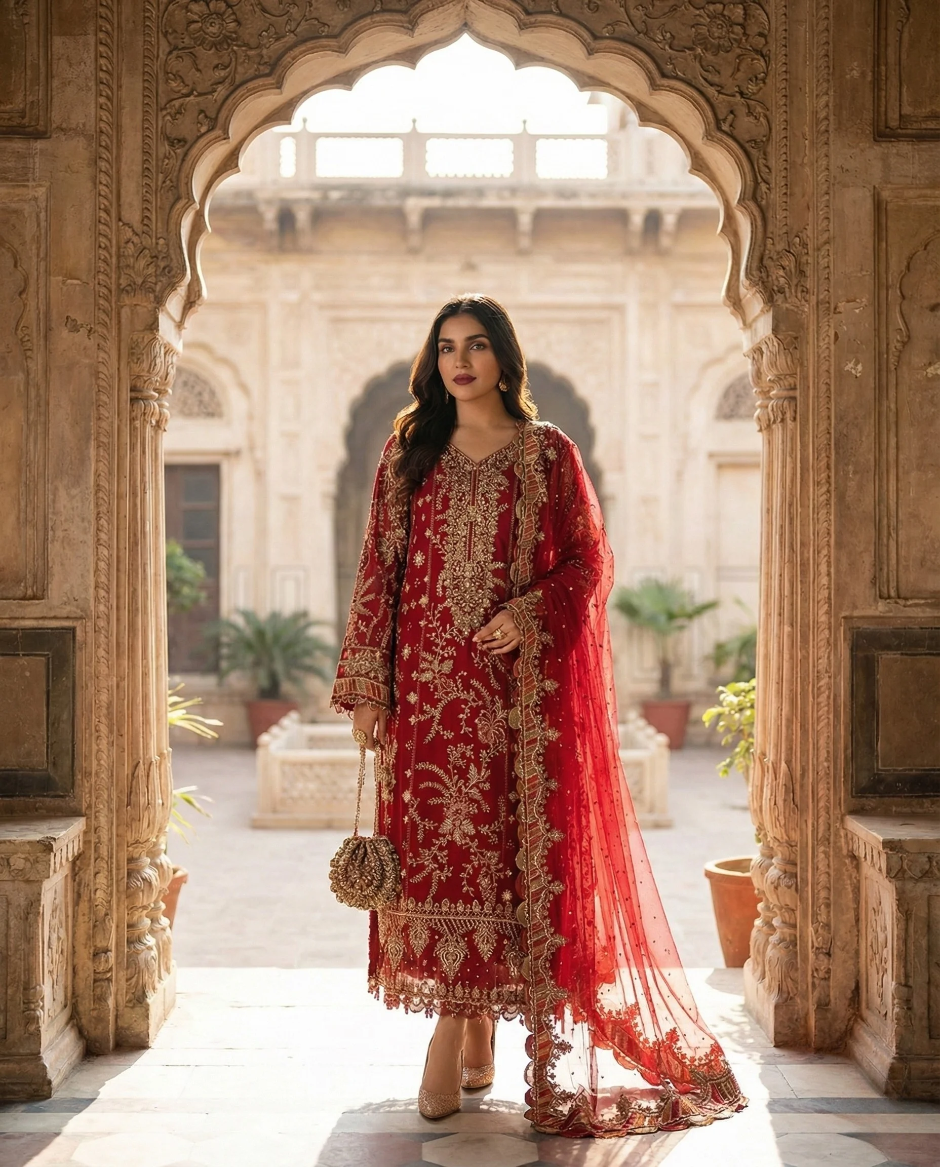 Ruby Regal – Luxury Hand-Embellished Chiffon